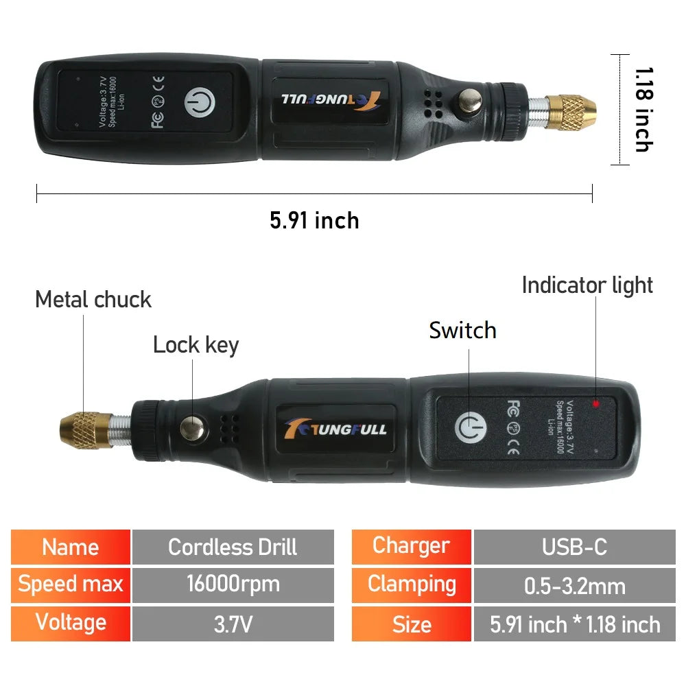 Mini Electric Drill USB Wireless Mini Handheld Drill Rotary Tool Woodworking Engraving Pen Dremel Tools for Jewelry Metal Glass