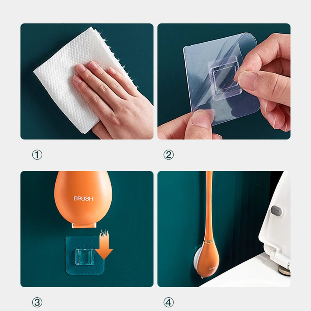 Soft Silicone Toilet Brushes with Hanging Holder Set, Wall-Mounted, Long Handled Cleaning Brush, Hygienic Bathroom Accessories