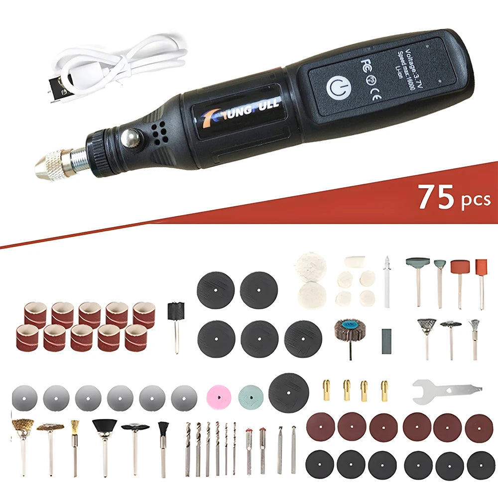 Mini Electric Drill USB Wireless Mini Handheld Drill Rotary Tool Woodworking Engraving Pen Dremel Tools for Jewelry Metal Glass