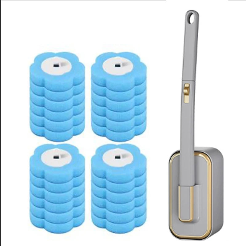 Disposable Toilet Brush Set with Replacement Heads Long Handle Automatic Lid Cleaner Brush Bathroom Hygiene Cleaning Tool Kit