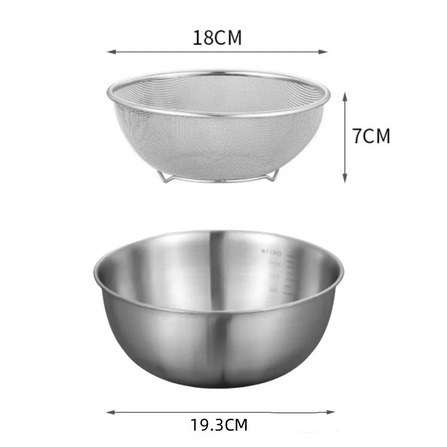 Large Capacity Stainless Steel Bowl Set with Scale for Cooking Baking Food Storage Home Kitchen Essentials Mixing Bowls