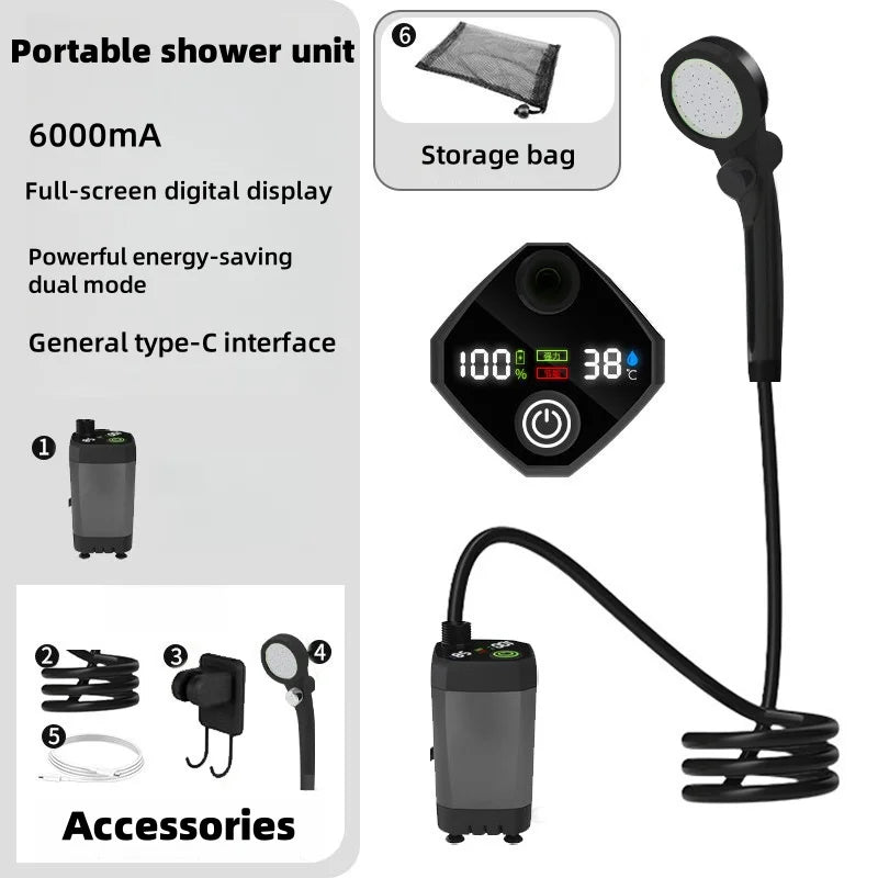 Portable outdoor electric shower unit camping shower kit Long battery life Suitable for construction, camping and household use