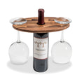 Suporte para Garrafa de Vinho com Taças em Madeira - Acácia
