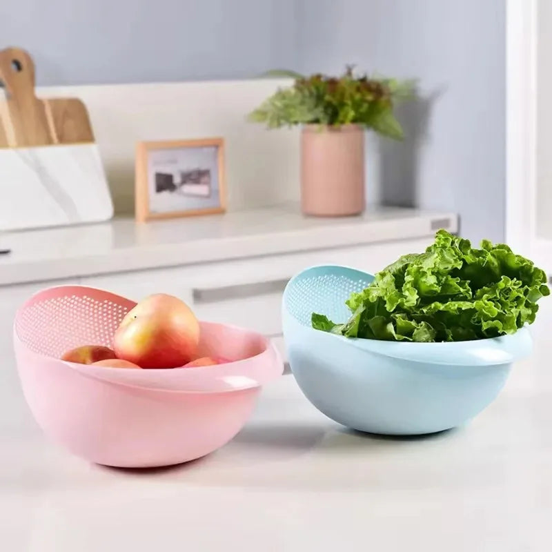 1PC- Silicone Colander Rice Bowl Drain Basket Fruit Bowl Washing Drain Basket with Handle Washing Basket Home Kitchen Organizer